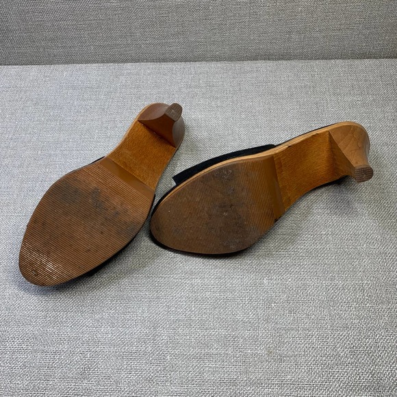 VINTAGE Quali-Temps Barbie Mules Wooden Heel shoes Size 6 Black Open Toe 70s - Picture 5 of 7